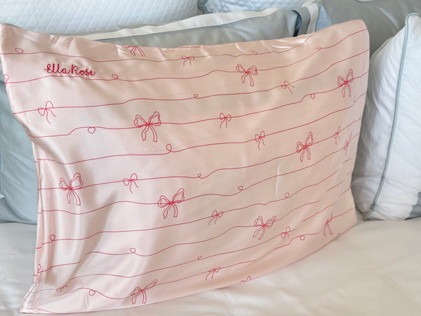 Le Bows Satin Pillowcase with Name