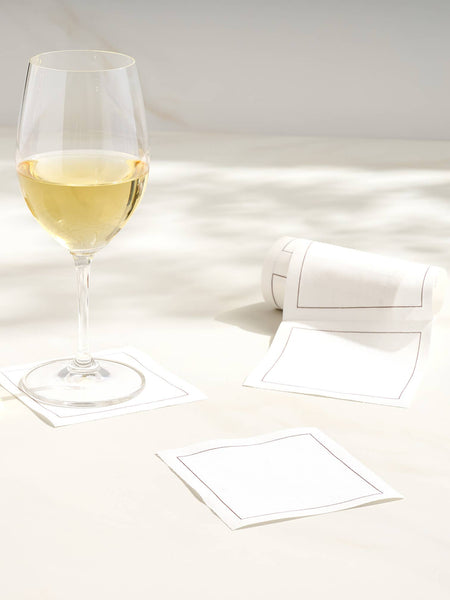 Solid White Rabbit Cocktail Napkin Gold Border