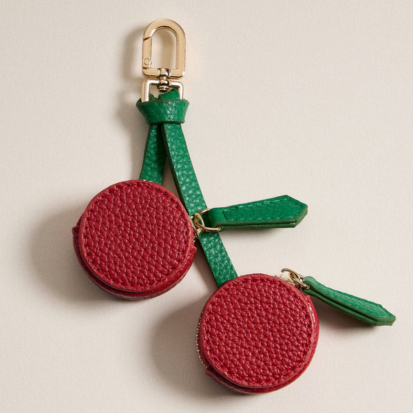 Cherry-Inspired Leather Charm | Dual Zippered Compartments