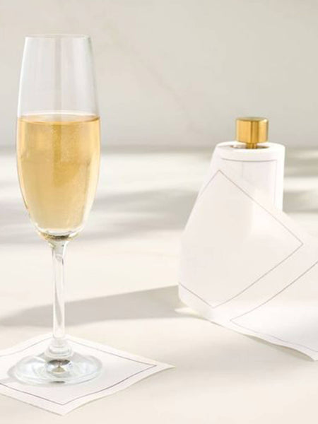 Solid White Rabbit Cocktail Napkin Gold Border