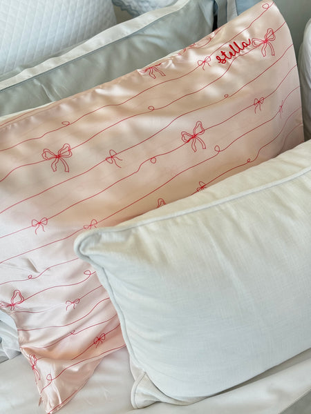 Le Bows Satin Pillowcase with Name