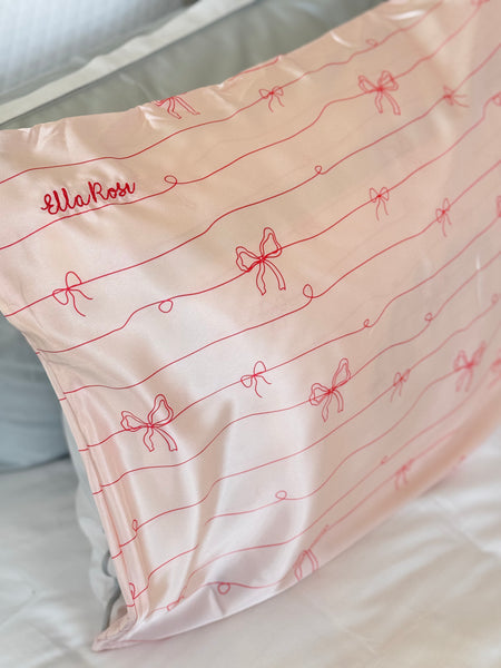 Le Bows Satin Pillowcase with Name