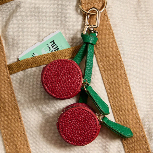Cherry-Inspired Leather Charm | Dual Zippered Compartments