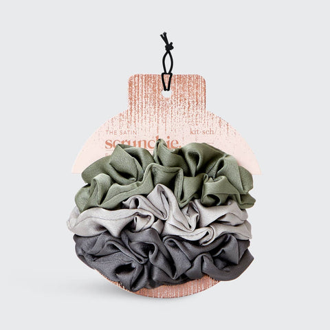 Holiday Satin Scrunchies 6pc - Winter Sage